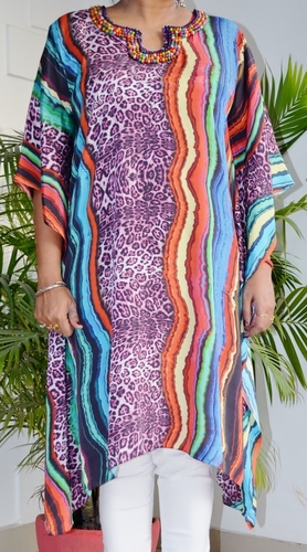 Crepe Print Kaaftan Kurta with beads handwork