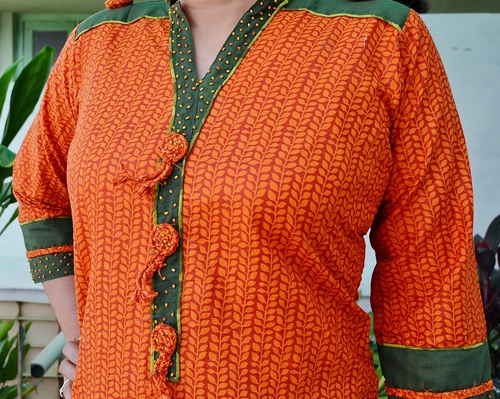 Cotton Mal Printed Kurta with Handwork