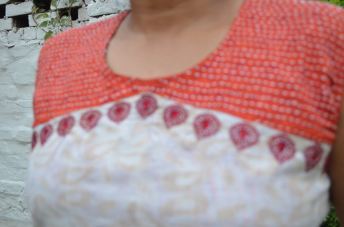 Off White Self Print Kurta with Yoke & Embroidery
