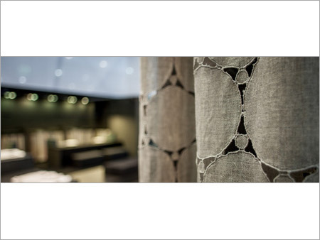 Designer Curtain Fabrics - Polyester Blend, 140 cm Width, Gray Color | Durable Fabric, Easy to Clean, Elegant Design, Soft Texture, Stylish Look, Geometric Jacquard Weave