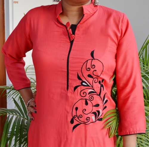 Rayon Kurta with scroll embroidery