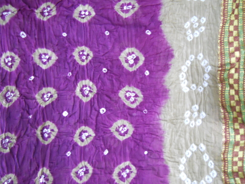 Purple And White Printed Bandhni Saree