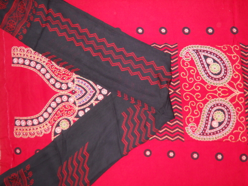 Red And Black Embroidered Dress Material