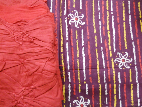 Red And Blue Cotton Print Suit Materials