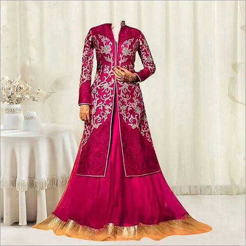 Traditional Design Ladies Suits - Cotton, Floor-Length, Pink | Elegant Design, Silver Embroidery, Comfortable Fit, Anarkali Style