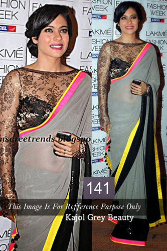 Kajol Grey Beauty Saree with Black Combination