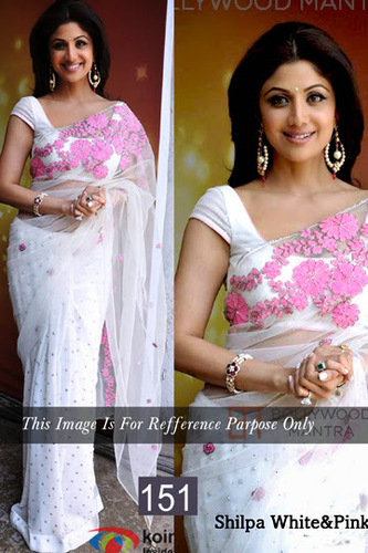 Shilpa Shetty White & Pink embroidery Saree