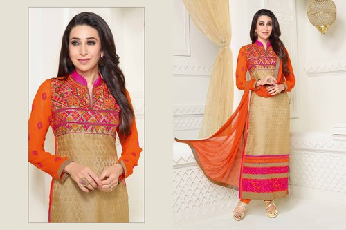 Karishma Kapoor Beige Georgette Churidar Salwar Kameez