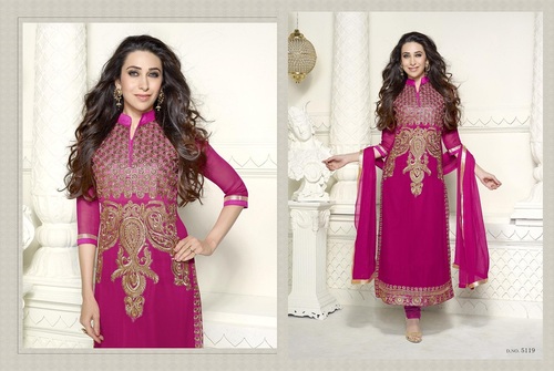 Karishma Kapoor Hot Pink Georgette Churidar Suit