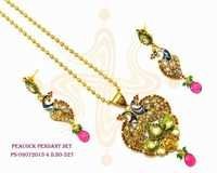 Polki Peacock Pendant Set - Antique Mala Design | Pearl And Rhinestone Accents, Ideal For Weddings, Engagements, Parties, And Anniversaries