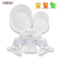 Round Dinner Set - 25 Piece Set | Durable Polypropylene, 279.4x279.4x203.2 Mm, Vibrant White-orange-yellow-green Colors, Customizable Designs