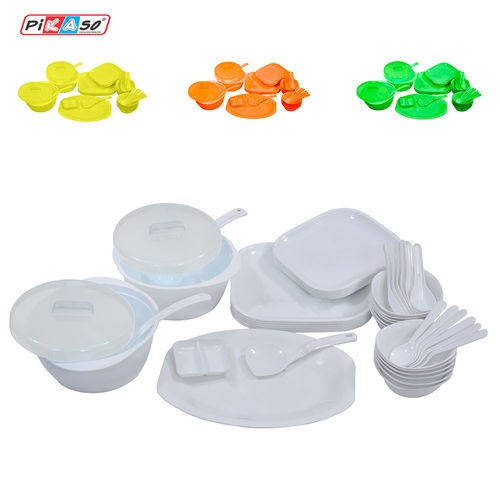 White-Orange-Yellow-Green Square Dinner Set 32 Pcs.