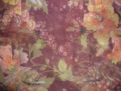 Hosiery Fabric - Nylon Blend, 58" Width, Burgundy | Semi-Sheer, Breathable, Drapable, Lightweight, Soft Texture, Floral Print