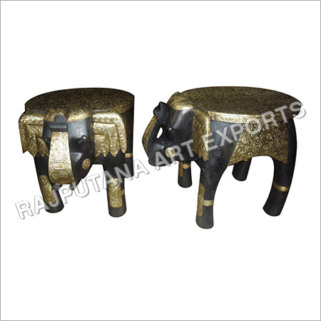 Wood Brass Elephant Stool