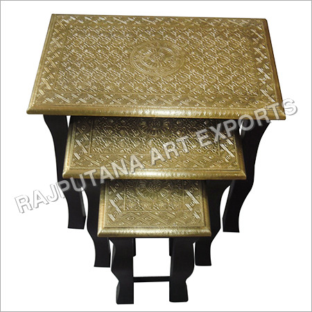 Wood Brass Nesting Stool