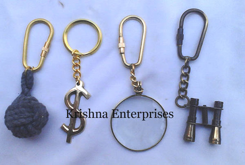 Set Of Brass Key Chains - Solid Brass, Nautical Designs | Rope, Dollar, Binocular, Compass, Magnifying Keychains, Collectible Gift