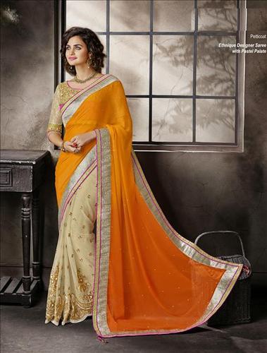 Latest golden worked saree