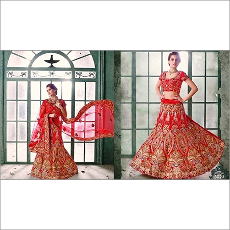 RED DESIGNER BRIDAL WORK AND FULL NET WORK DUPPATA