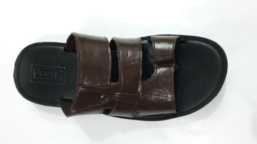 Eva Gents Slipper Black/Brown - Leather, PU, Rubber Sole, Brown | Slip-On, Comfortable, Lightweight, Breathable