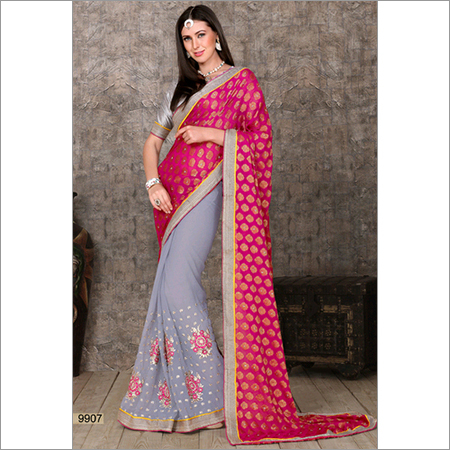 9907 - Chiffon Fabric, 6.30 Mtr, Royal Blue | Embroidered Pattern, Bollywood Style, Suitable for Rainy, Spring, Summer, Winter Seasons