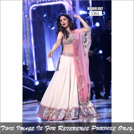 5361 - Georgette Lehenga, Free Size | Fancy Embroidered Design in White, Silver, and Pink with Short Sleeves, Laces, No Fade, Washable