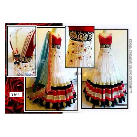 5365 - Georgette Fabric, Free Size, White and Red Designer Work | Sleeveless, Embroidered, No Fade, Washable, Ideal for All Seasons