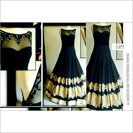 5377 - Net Fabric Lehenga, Free Size Black and Golden with Embroidered Pattern | Washable, No Fade, Sleeveless, Laces Decoration, Suitable for All Seasons