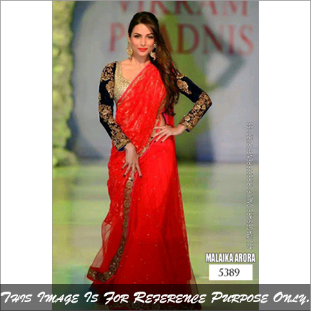 5389 - Georgette Fabric, 6.30mtr Length, Bold Red Color | Fancy Embroidery, Suitable for All Seasons, Bollywood Style