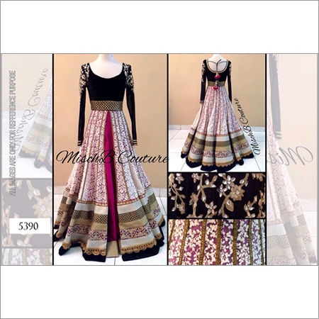 5390 - Designer Georgette Fabric, Free Size, Red and Black, Embroidered Pattern, Full Sleeves | Features: Washable, Dry Clean, No Fade, Suitable for All Seasons