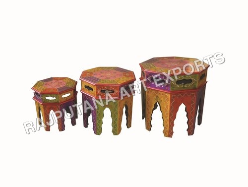 Wood Painted morrcco Arch Stool