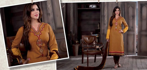 Amazing Yellow Cotton Churidar Suit