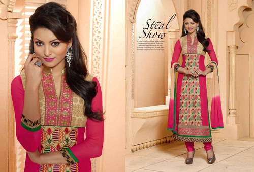 Pink And Cream Georgette Churidar Salwar Kameez