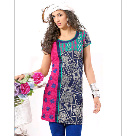 Hi Choice - Cotton Kurti, Knee Length, Pink | Summer Wear, Comfortable Fit, Printed Design, Short Sleeve