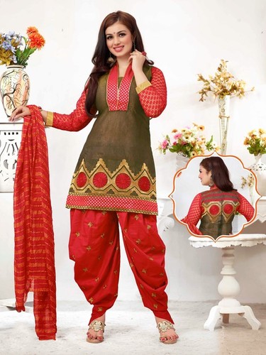 Ayeesha Takia Olive Green & Red Chanderi Patiala Salwar Kameez with Duppatta