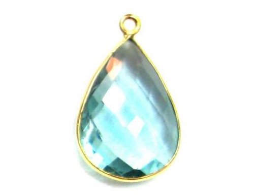 Blue Topaz Gemstone Connector - 12x16 mm Faceted Hydro Blue Topaz | 925 Sterling Silver Vermeil, Pear Shape, Lightweight 5-10 Grams
