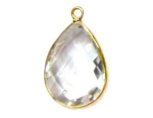 White Topaz Gemstone Connector - 925 Sterling Silver, 12x16 mm Faceted Pear Shape Natural Stone | 2 Micron Vermeil, 5-10 Grams Weight