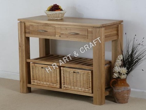 Wooden Console Table - Oak Wood, 36x12x30 inches, Natural Finish | Two Drawers, One Shelf, Stylish Durable Design