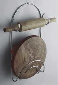 Rolling Pin Holder - Stainless Steel, 12x10 Inches | Wall Mount, 3 Hooks, Silver Finish, 10 Lbs Load Capacity