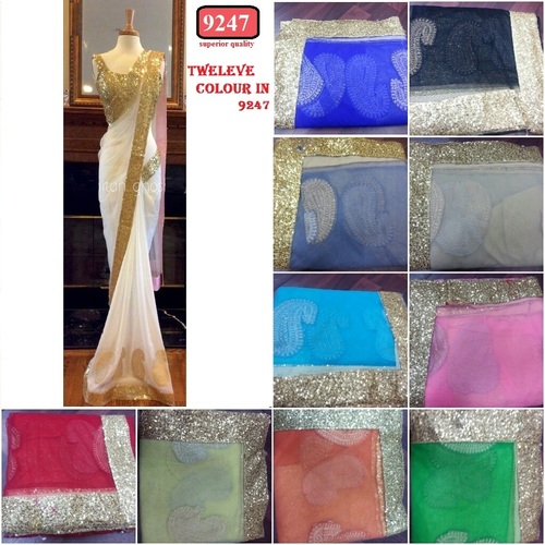 Bollywood Designer Sarees - Silk 5.5m, Off-White with Embroidery, Stylish Trendy Traditional Cultural