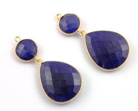 Lapis Lazuli Gemstone Earrings - 20x24 mm Faceted Natural Gemstone, Vermeil 925 Sterling Silver with Purple Amethyst Highlights