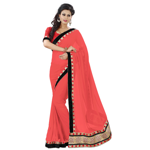 Saffron Bordered Georgette Saree