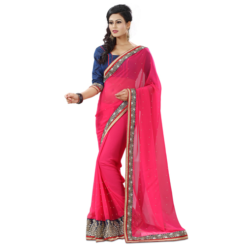 Pink Georgette Saree