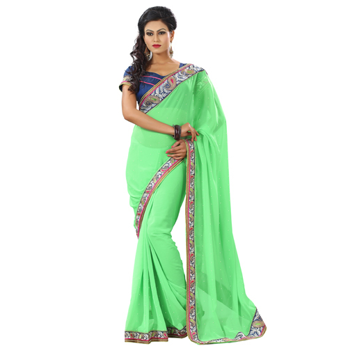 Green Embroidered Bordered saree 