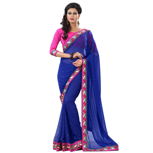 Blue Embroidered Bordered saree