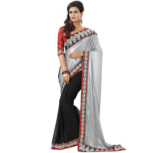 Dlines Black & Silver Bordered Saree
