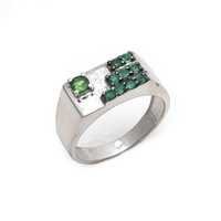 Natural Green Onyx And Tsavorite Gemstone Ring - 925 Sterling Silver, Faceted 2mm Pear Design