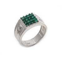Natural Green Onyx Gemstone Silver Mens ring