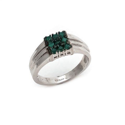 Square Natural Green Onyx Gemstone Mens Ring Sterling Silver