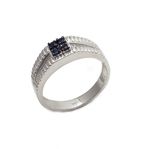 Square Natural Sapphire Gemstone Silver Mens Ring