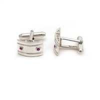Round Natural Ruby Gemstone Sterling Silver Charm Mens Cufflinks